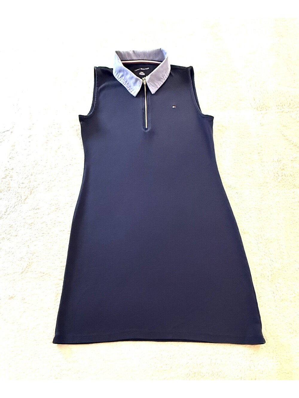 Tommy Hilfiger Women’s M Navy Blue Sleeveless Zip Polo Dress 100% Cotton
